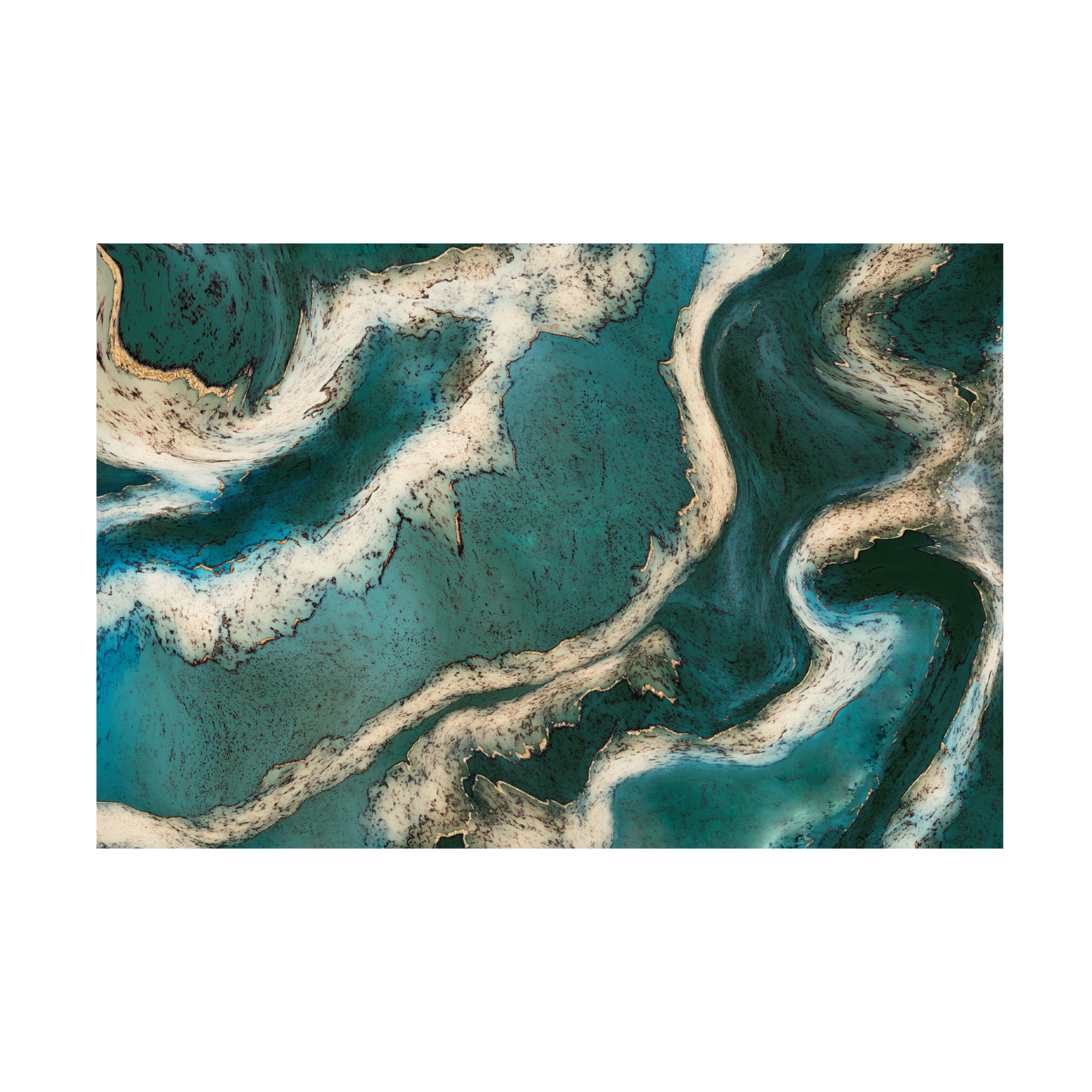 Canvas Wall Art - Bilge Paksoylu 'Alcohol Ink Green Gold' Wall Art for Living Room, Bedroom, or Office D?cor by Trademark Fine Art - 32 x 22 Inches