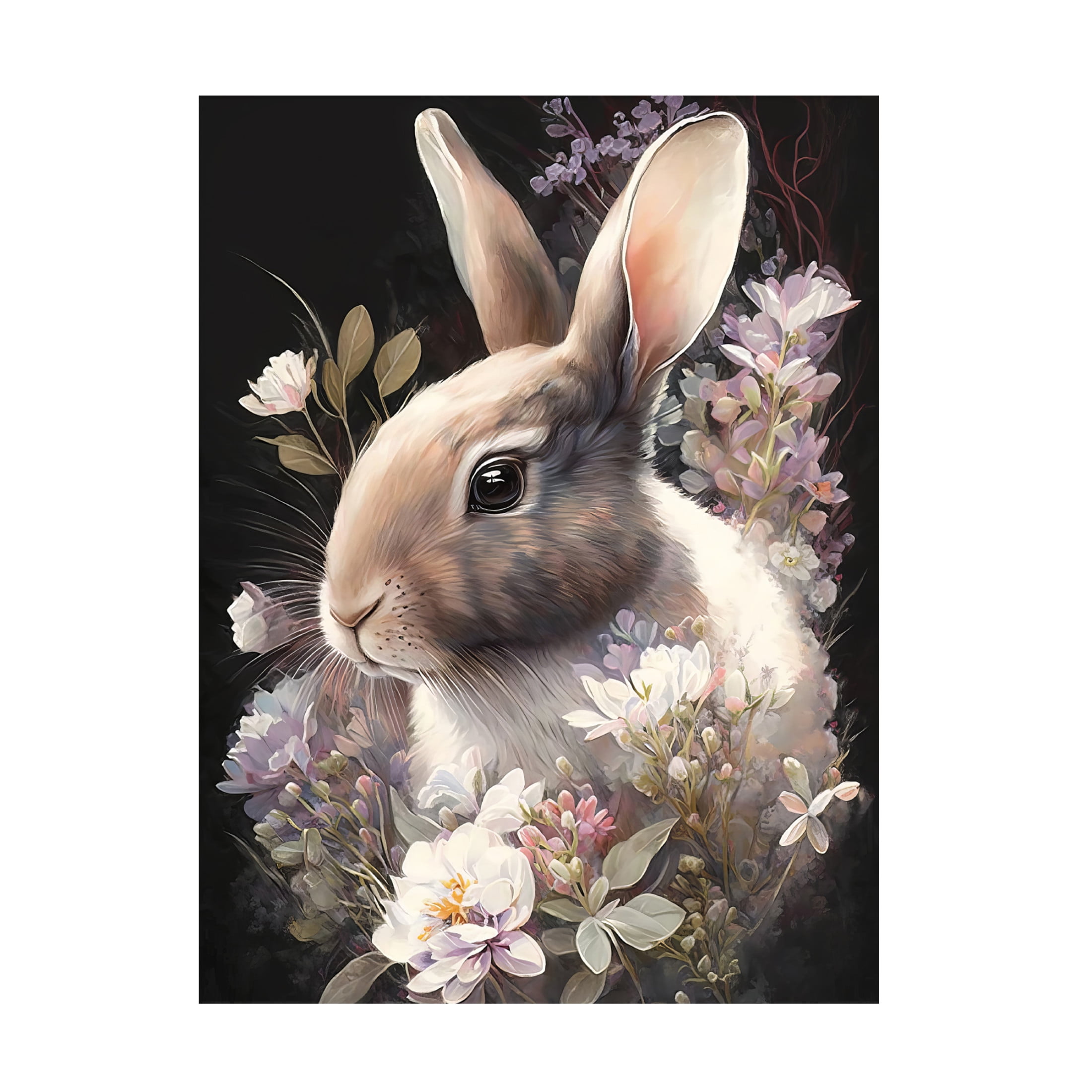 Canvas Wall Art - Bilge Paksoylu 'Rabbit And Flowers 3' Wall Art for Living Room, Bedroom, or Office Décor by Trademark Fine Art - 14 x 19 Inches