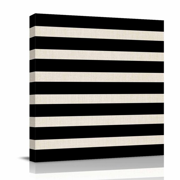 Canvas Wall Art, Black Beige Striped Framed Canvas Prints for Bathroom Kitchen, Vintage Geometric Line Simple Gallery Wrapped Wall Decor for Home Office, Gifts, 10"x10" Ship Next Day