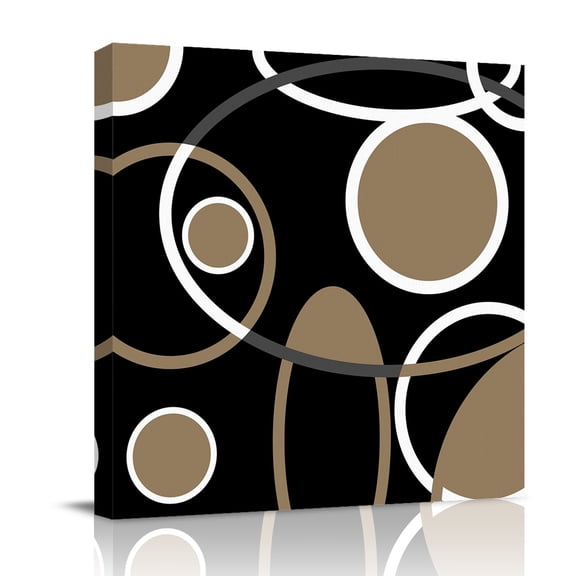Canvas Wall Art, Black Brown Framed Canvas Prints for Bathroom Desk, White Circle Modern Minimalist Geometric Small Gallery Wrapped Wall Decor for Home Office, Gifts, 8"x8" Ship Next Day