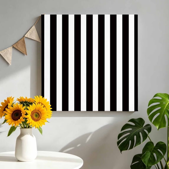 Canvas Wall Art Black and Canvas Art Print White Stripe Pictures Wall Decor for Living Room Bedroom Artwork Decorations Stretched Framed Ready to Hang 10"x10"