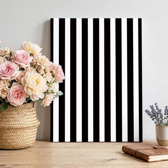 Canvas Wall Art Black and Canvas Art Print White Stripe Pictures Wall Decor for Living Room Bedroom Artwork Decorations Stretched Framed Ready to Hang 20"x30"