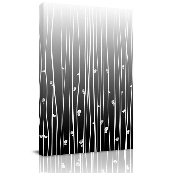 Canvas Wall Art, Black Flower Framed Canvas Prints for Living Room Office, Geometric Stripes Gradient Simple Branch Large Gallery Wrapped Wall Decor for Home Office, Gifts, 16"x24" Ship Next Day