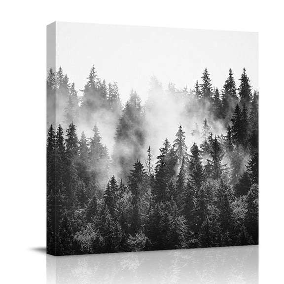 Canvas Wall Art, Black Forest Framed Canvas Prints for Bathroom Desk, Black and White Natural Landscape Modern Abstract Art Gallery Wrapped Wall Decor for Home Office, Gifts, 8"x8" Ship Next Day