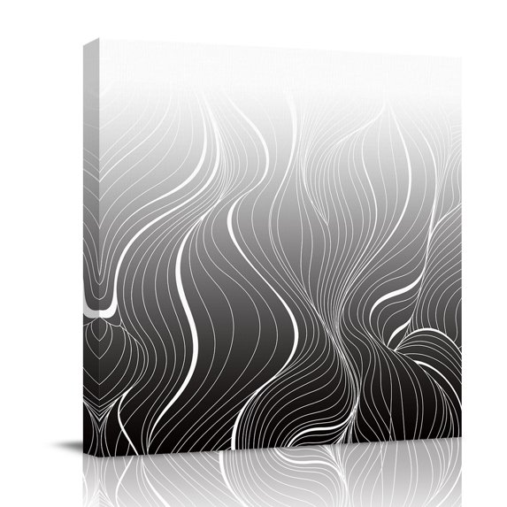 Canvas Wall Art, Black Geometric Framed Canvas Prints for Bedroom Office, Modern White Stripe Abstract Distortion Art Large Gallery Wrapped Wall Decor for Home Office, Gifts, 16"x16" Ship Next Day