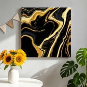 Canvas Wall Art Black Gold Canvas Art Print Marble Luxury Abstract Glitter Fluid Pattern Pictures Wall Decor for Living Room Bedroom Artwork Decorations Stretched Framed Ready to Hang 8"x8"