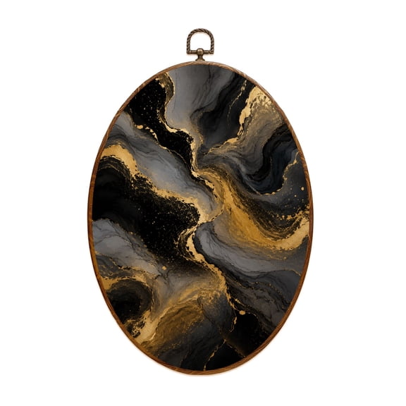 Canvas Wall Art Black Gold Gold Black Marble Abstract Gold Marble Swirling Patterns Oval Framed Canvas Prints Vintage Wall Hanging Decor for Home Decorations 8.6"x11.4"