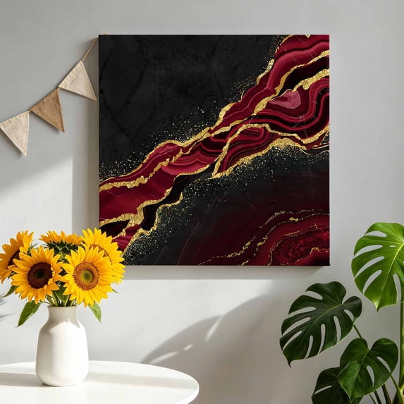 Canvas Wall Art Black Gold Marble Canvas Art Print Rose Red Luxury Modern Abstract Texture Pictures Wall Decor for Living Room Bedroom Artwork Decorations Stretched Framed Ready to Hang 10"x10"