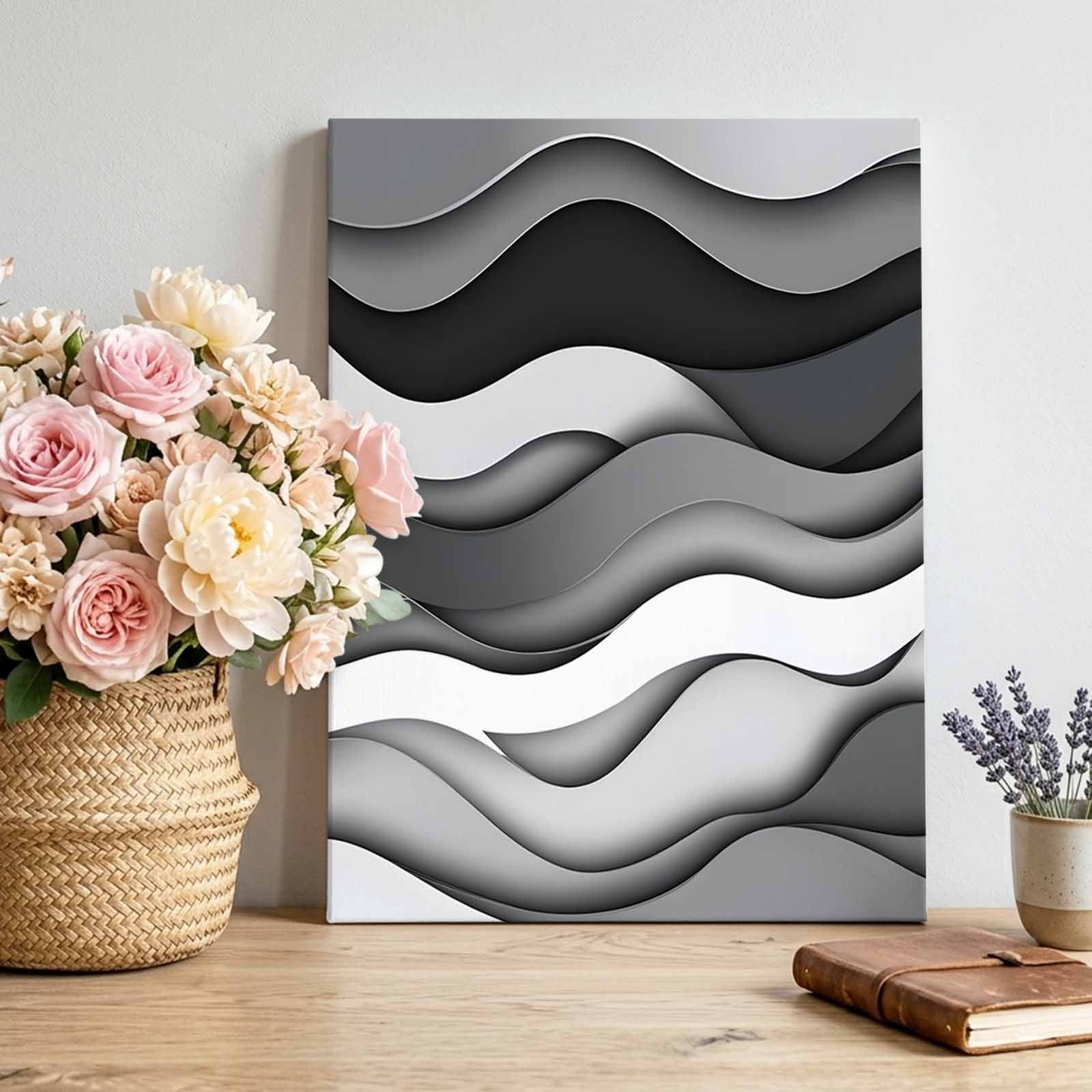 Canvas Wall Art Black Grey Waves Canvas Art Print Abstract Water Ripple ...
