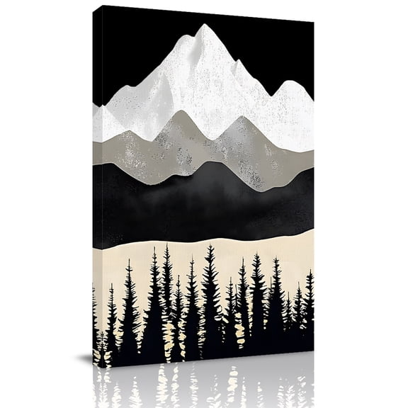 Canvas Wall Art, Black Mountain Framed Canvas Prints for Bathroom Hallway, Peaks Landscape Forest Tree Small Gallery Wrapped Wall Decor for Home Office, Gifts, 8"x10" Ship Next Day