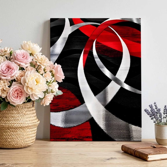 Canvas Wall Art Black Red Circle Canvas Art Print Geometric Lines Pictures Wall Decor for Living Room Bedroom Artwork Decorations Stretched Framed Ready to Hang 12"x16"