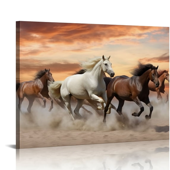 Canvas Wall Art Black White Brown Trot On Sunset Desert Animal Painting Wall Decor Print Picture Framed Bedroom Decoration