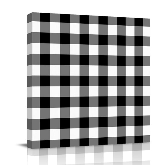 Canvas Wall Art, Black White Plaid Framed Canvas Prints for Living Room Bathroom, Gradient Geometric Buffalo Checkered Gallery Wrapped Wall Decor for Home Office, Gifts, 12"x12" Ship Next Day