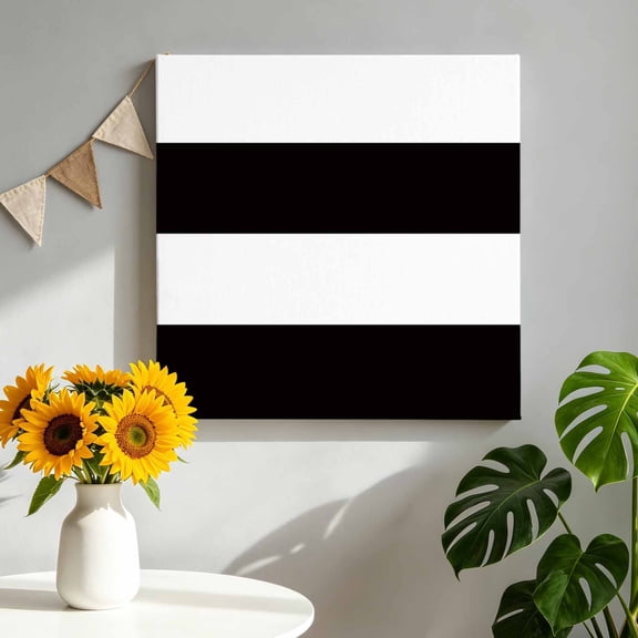 Canvas Wall Art Black and White Stripe Pattern Canvas Art Print Simple Style Pictures Wall Decor for Living Room Bedroom Artwork Decorations Stretched Framed Ready to Hang 10"x10"