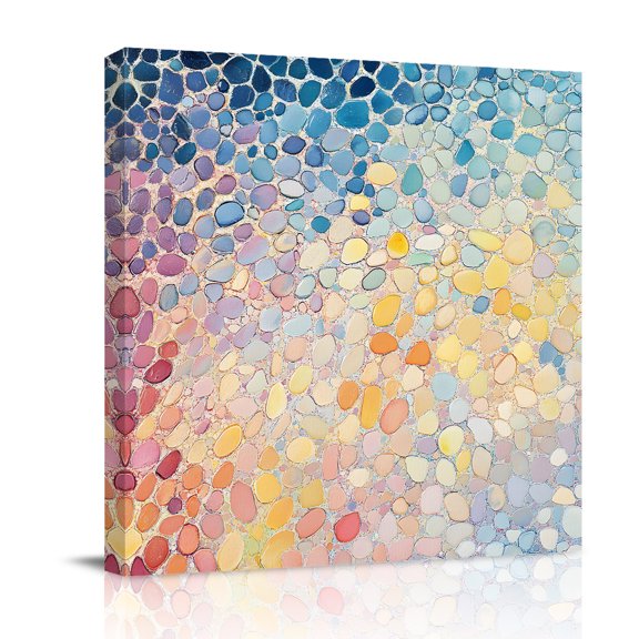 Canvas Wall Art, Blue Abstract Framed Canvas Prints for Bathroom Desk, Orange Yellow Gradient Stone Brushwork Small Gallery Wrapped Wall Decor for Home Office, Gifts, 8"x8" Ship Next Day