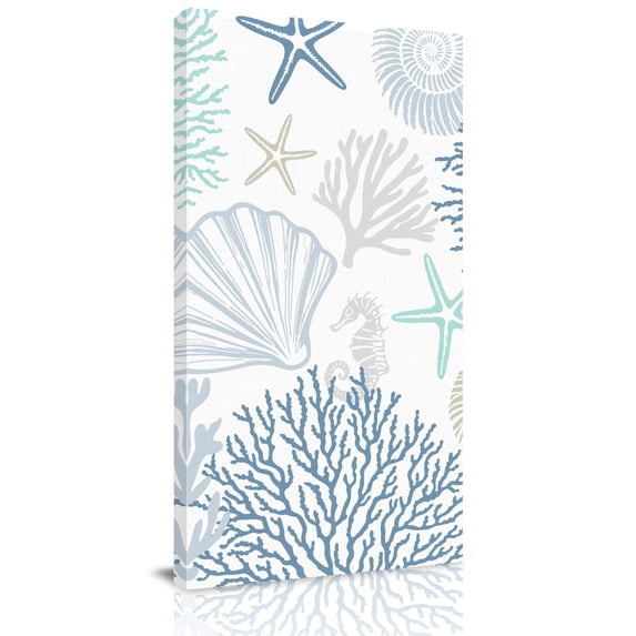 Canvas Wall Art, Blue Aqua Grey Coastal Framed Canvas Prints for Living Room Bedroom, Summer Beach Coral Shell Starfish Gallery Wrapped Wall Decor for Home Office, Gifts, 40"x60" Ship Next Day