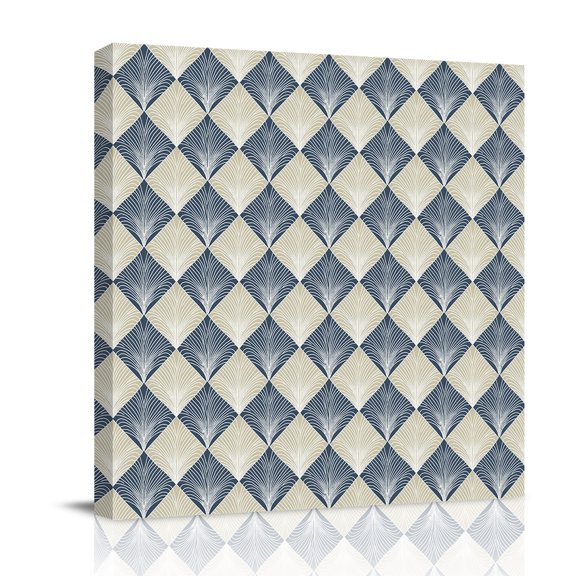 Canvas Wall Art, Blue Beige Framed Canvas Prints for Bathroom Desk, Modern Contemporary Floral Art Vintage Small Gallery Wrapped Wall Decor for Home Office, Gifts, 8"x8" Ship Next Day