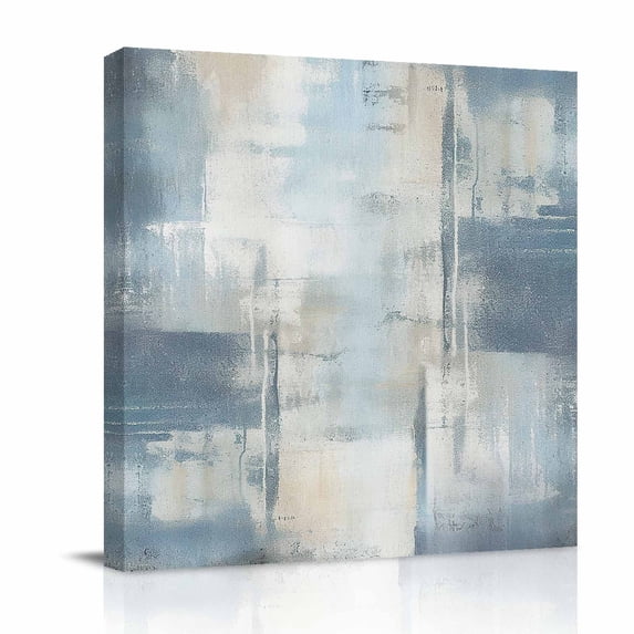 Canvas Wall Art, Blue Beige Framed Canvas Prints for Bathroom Kitchen, Oil Painting Abstract Art Contemporary Gallery Wrapped Wall Decor for Home Office, Gifts, 10"x10" Ship Next Day