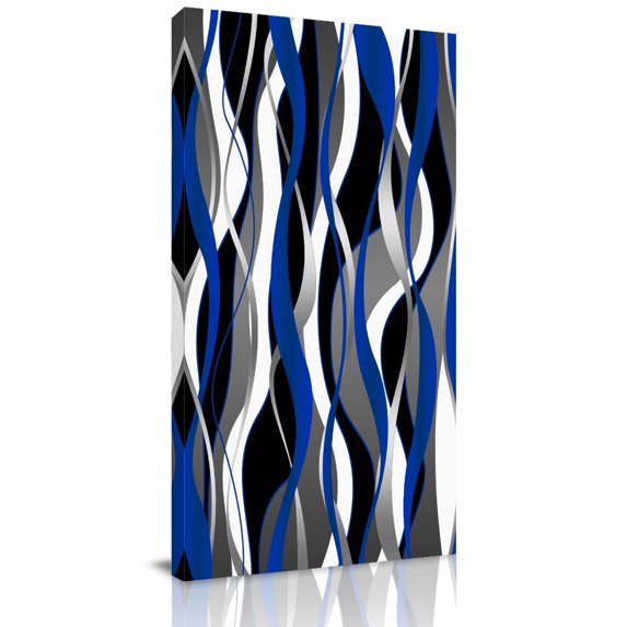 Canvas Wall Art, Blue Black Stripes Framed Canvas Prints for Bedroom Dining Room, Modern Abstract Ombre Grey White Lines Gallery Wrapped Wall Decor for Home Office, Gifts, 20"x40" Ship Next Day