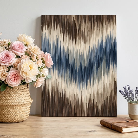 Canvas Wall Art Blue Brown Bands Canvas Art Print Boho Ikat Vertical ...