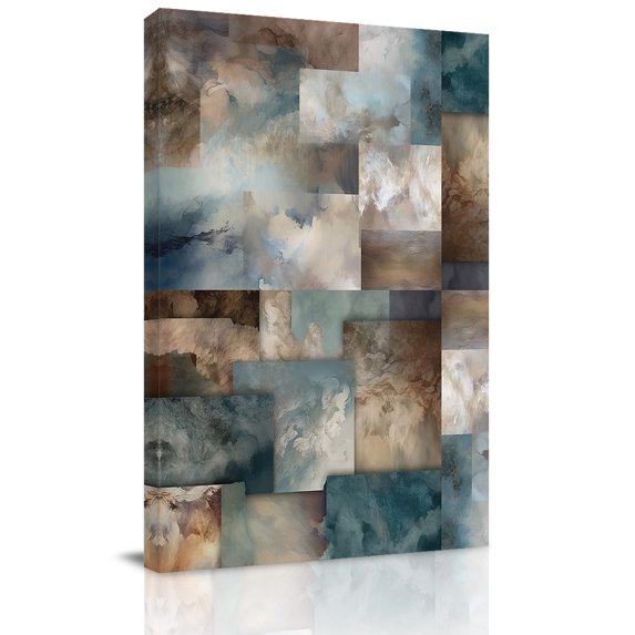 Canvas Wall Art, Blue Brown Geometric Framed Canvas Prints for Bedroom Dining Room, Modern Ombre Abstract Art Large Gallery Wrapped Wall Decor for Home Office, Gifts, 20"x24" Ship Next Day