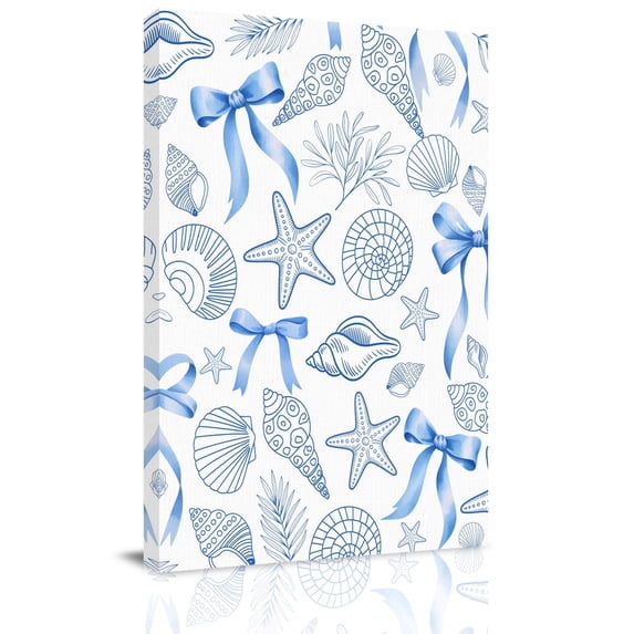 Canvas Wall Art Blue Coastal Starfish Canvas Art Print Seashells Coral ...