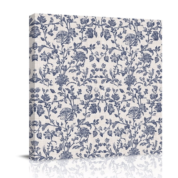 Canvas Wall Art, Blue Floral Leaf Framed Canvas Prints for Bathroom Kitchen, Retro Farmhouse Plant Tree Branch Gallery Wrapped Wall Decor for Home Office, Gifts, 10"x10" Ship Next Day