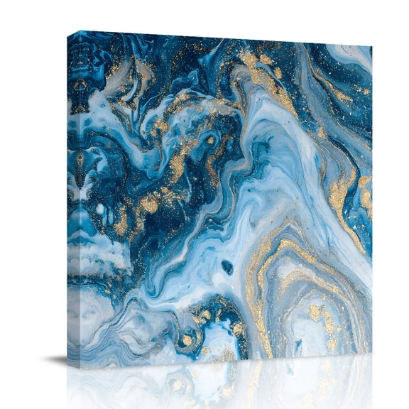 Canvas Wall Art, Blue Gold Marble Framed Canvas Prints for Bathroom Kitchen, Modern Abstract Geometric Gradient Gallery Wrapped Wall Decor for Home Office, Gifts, 10"x10" Ship Next Day