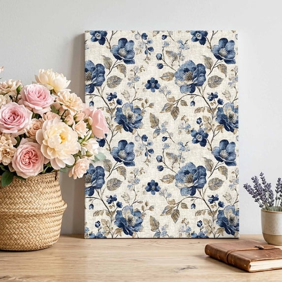 Canvas Wall Art Blue Gray Spring Floral Canvas Art Print Vintage Botanical Leaf Farmhouse Pictures Wall Decor for Living Room Bedroom Artwork Decorations Stretched Framed Ready to Hang 20"x30"