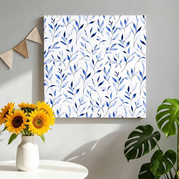 Canvas Wall Art Blue Leaf Canvas Art Print Abstract Countryside Pictures Wall Decor for Living Room Bedroom Artwork Decorations Stretched Framed Ready to Hang 8"x8"