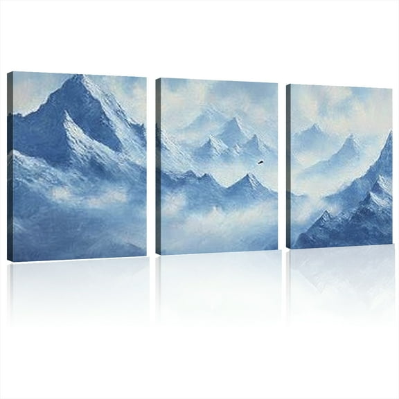 Canvas Wall Art Blue Mountains Modern Abstract Painting Block Diagram Living Room Bedroom Office Home Decoration High Quality Printed on Canvas 12x16inchx3pcs