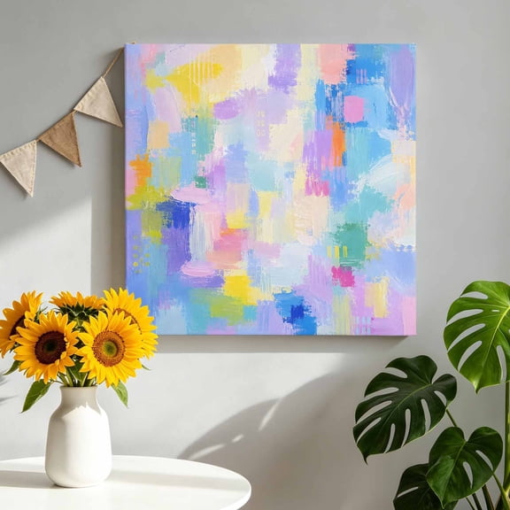 Canvas Wall Art Blue Purple Oil Painting Canvas Art Print Abstarct Gradient Dark Blue Swashes Pictures Wall Decor for Living Room Bedroom Artwork Decorations Stretched Framed Ready to Hang 8"x8"