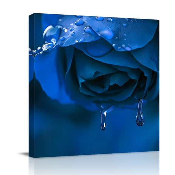 Canvas Wall Art, Blue Rose Framed Canvas Prints for Bathroom Desk, Elegance Fantasy Flowers Romantic Small Gallery Wrapped Wall Decor for Home Office, Gifts, 8"x8" Ship Next Day