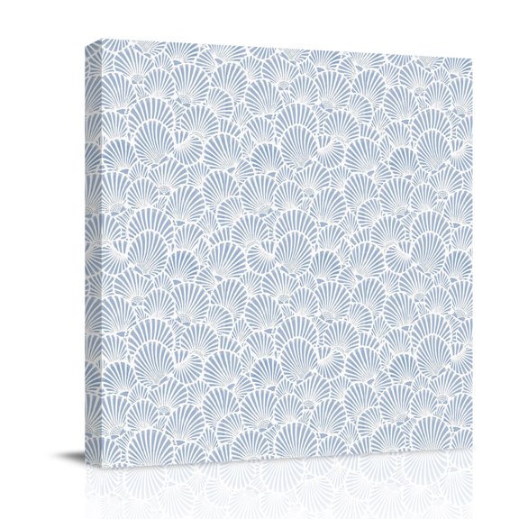 Canvas Wall Art, Blue Shell Coastal Framed Canvas Prints for Bathroom Desk, Nautical Seaside Summer Ocean Small Gallery Wrapped Wall Decor for Home Office, Gifts, 8"x8" Ship Next Day