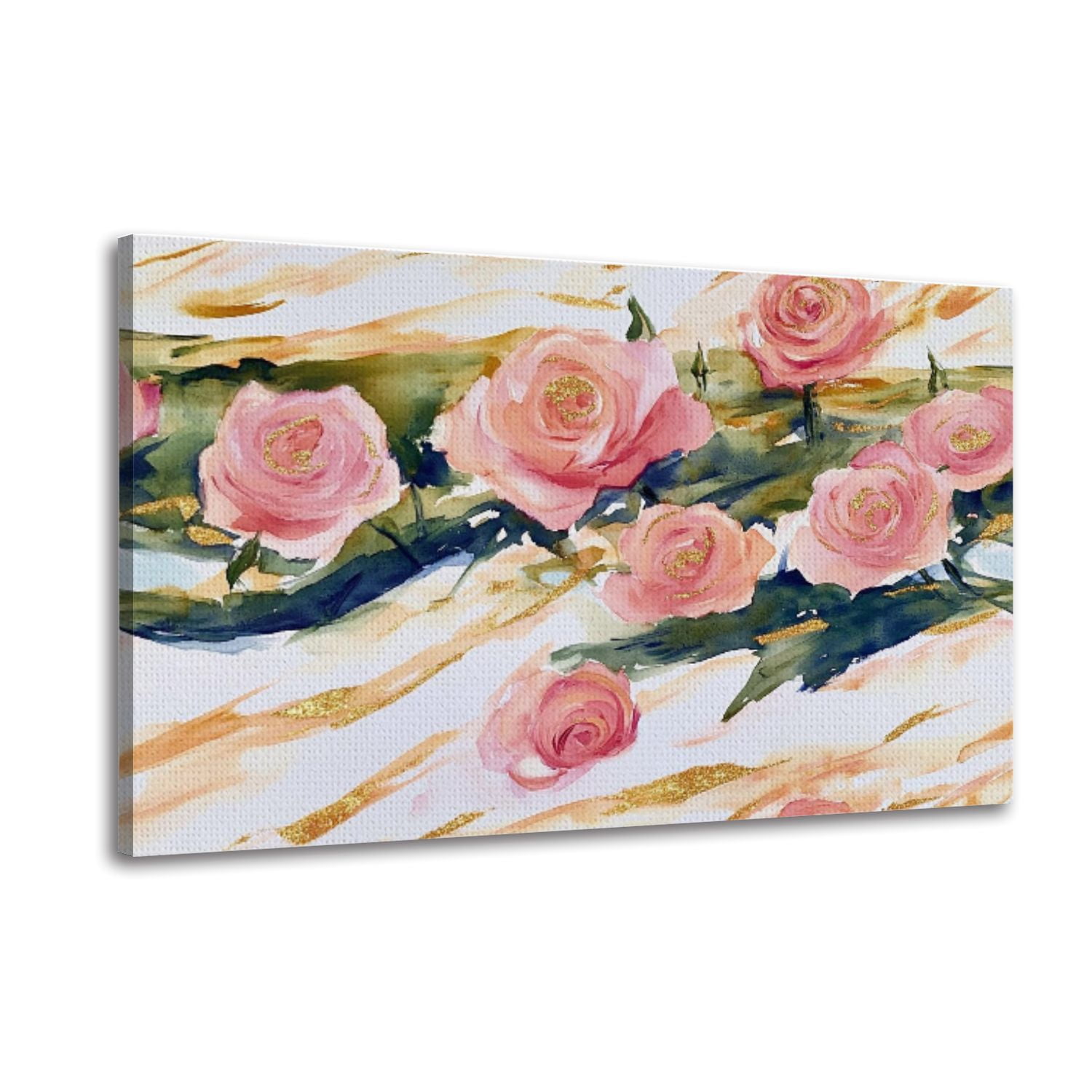 Canvas Wall Art Blush Pink Roses Gold Glitter Breezy Watercolor Scene ...