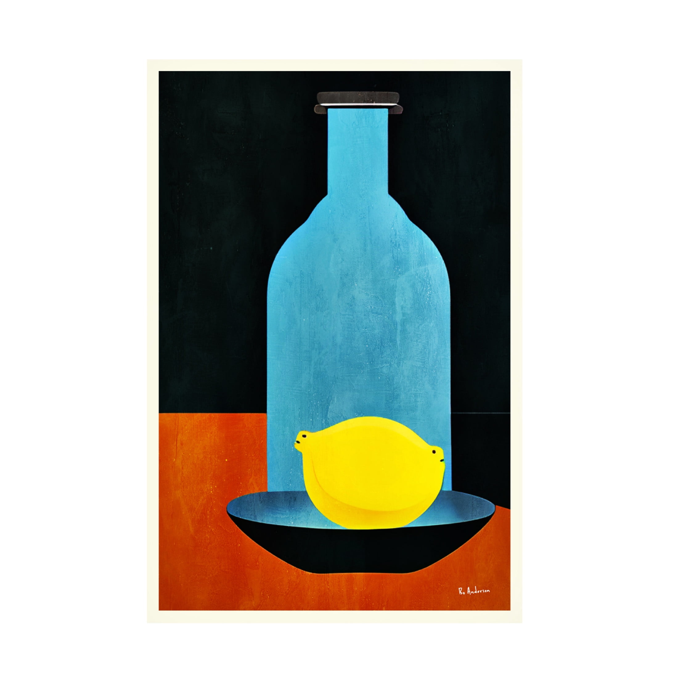 Canvas Wall Art - Bo Anderson 'Bottle With Lonesome Lemon' Wall Art for Living Room, Bedroom, or Office D?cor by Trademark Fine Art - 30 x 47 Inches