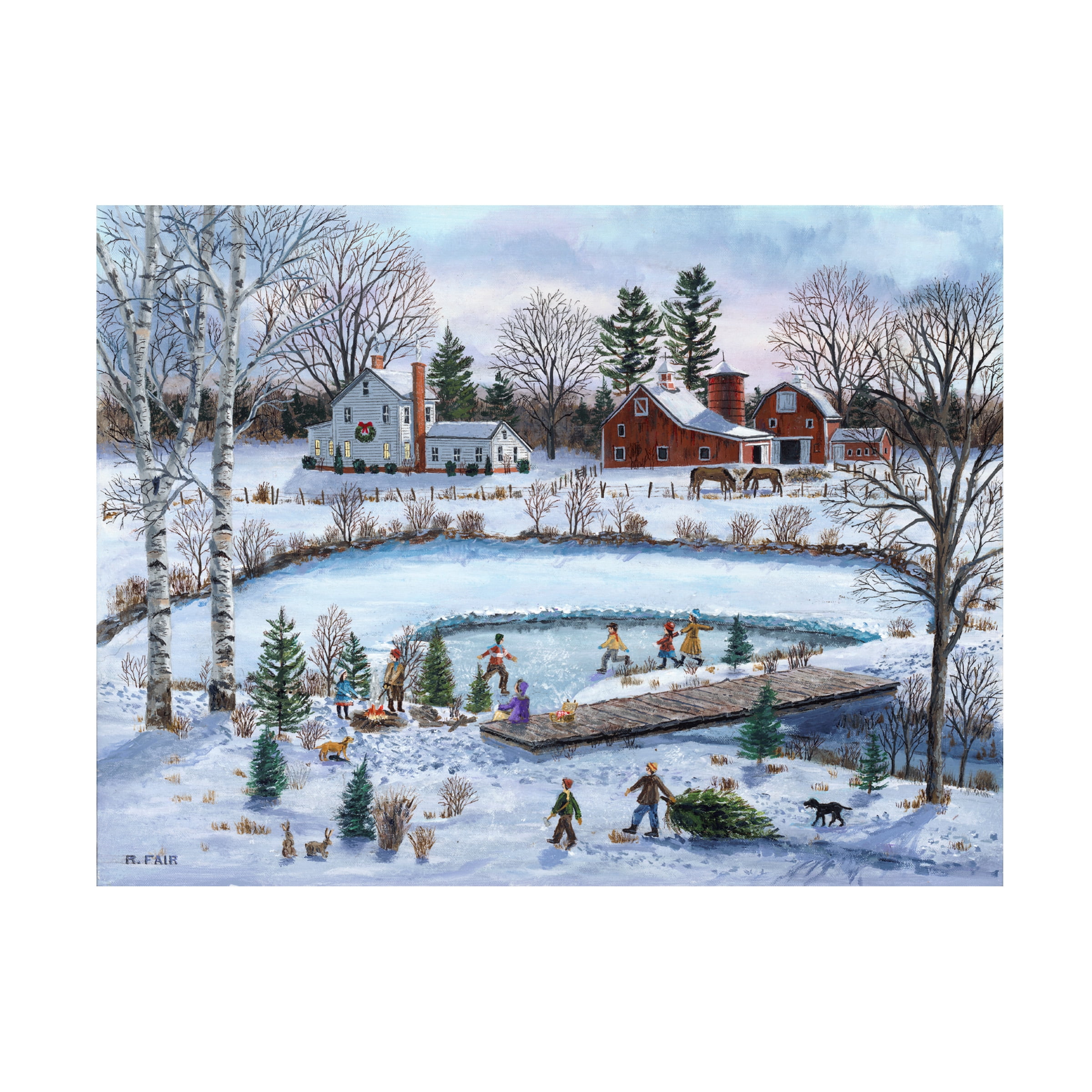 Canvas Wall Art - Bob Fair 'Farm Pond in Winter' Wall Art for Living Room, Bedroom, or Office Décor by Trademark Fine Art - 32 x 24 Inches - 32x24