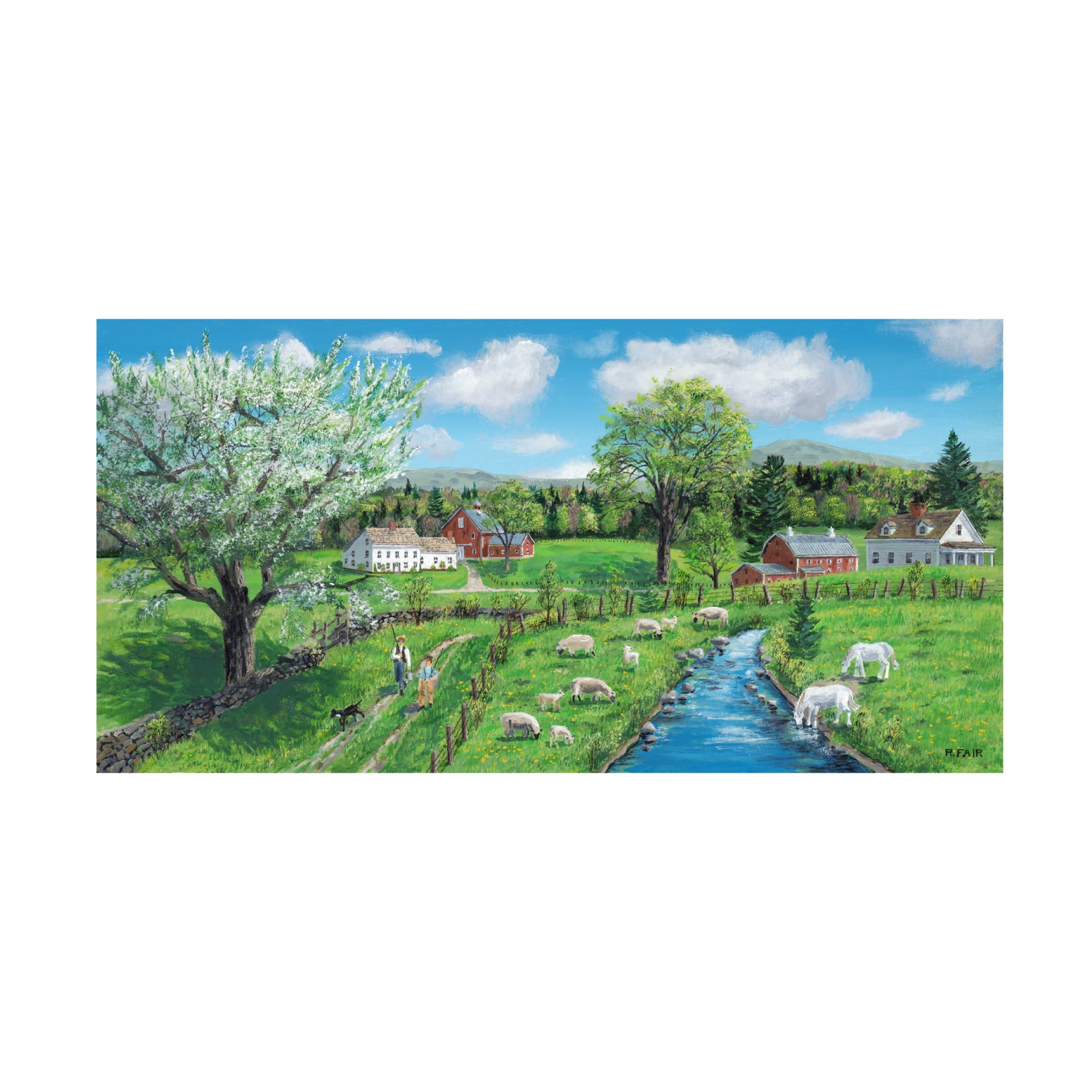Canvas Wall Art - Bob Fair 'Fields and Stream' Wall Art for Living Room, Bedroom, or Office Décor by Trademark Fine Art - 32 x 16 Inches