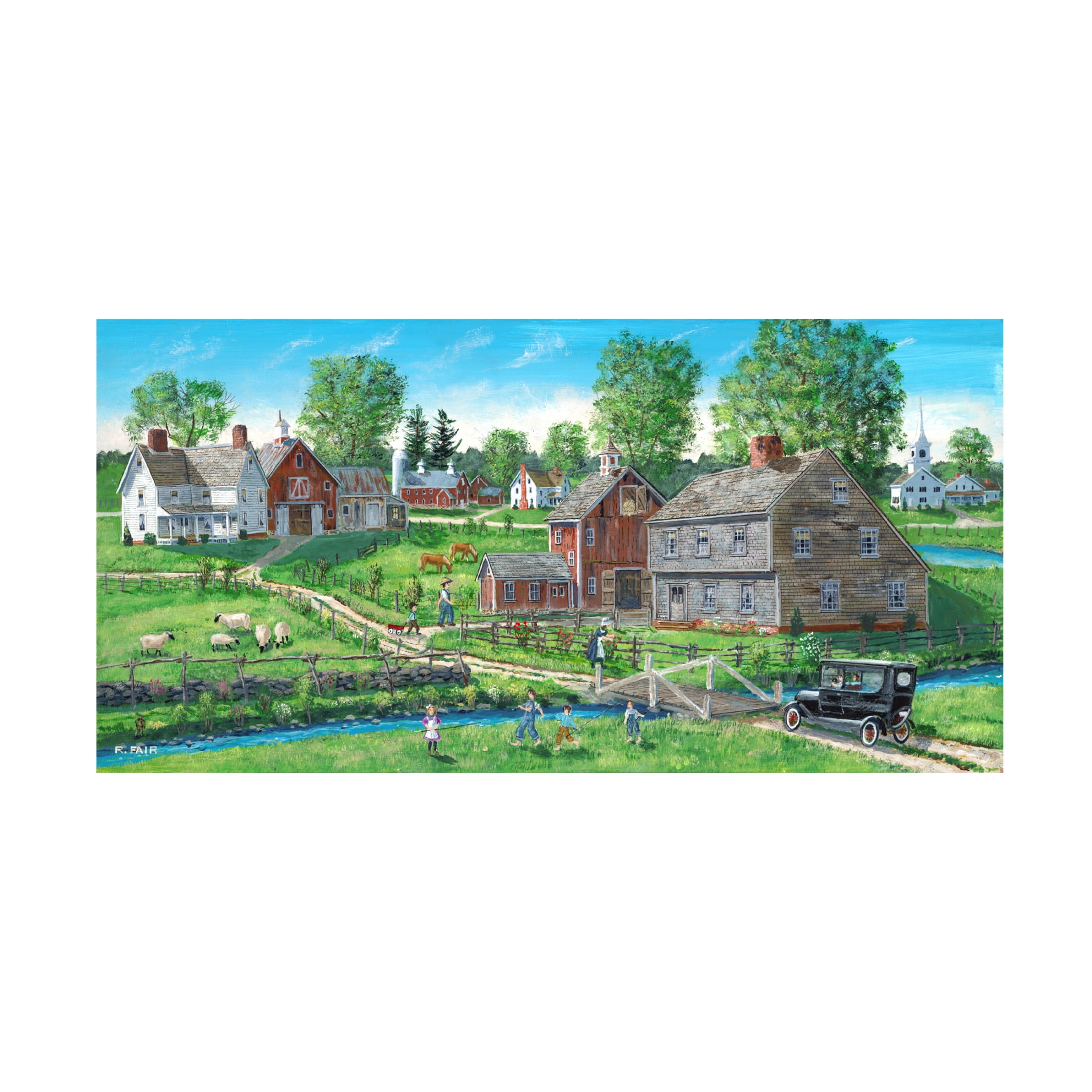 Canvas Wall Art - Bob Fair 'Learning to Fish' Wall Art for Living Room, Bedroom, or Office Décor by Trademark Fine Art - 24 x 12 Inches