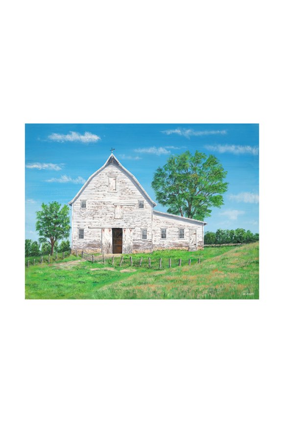 Canvas Wall Art - Bob Fair 'Old White Barn' Wall Art for Living Room, Bedroom, or Office Décor by Trademark Fine Art - 19 x 14 Inches