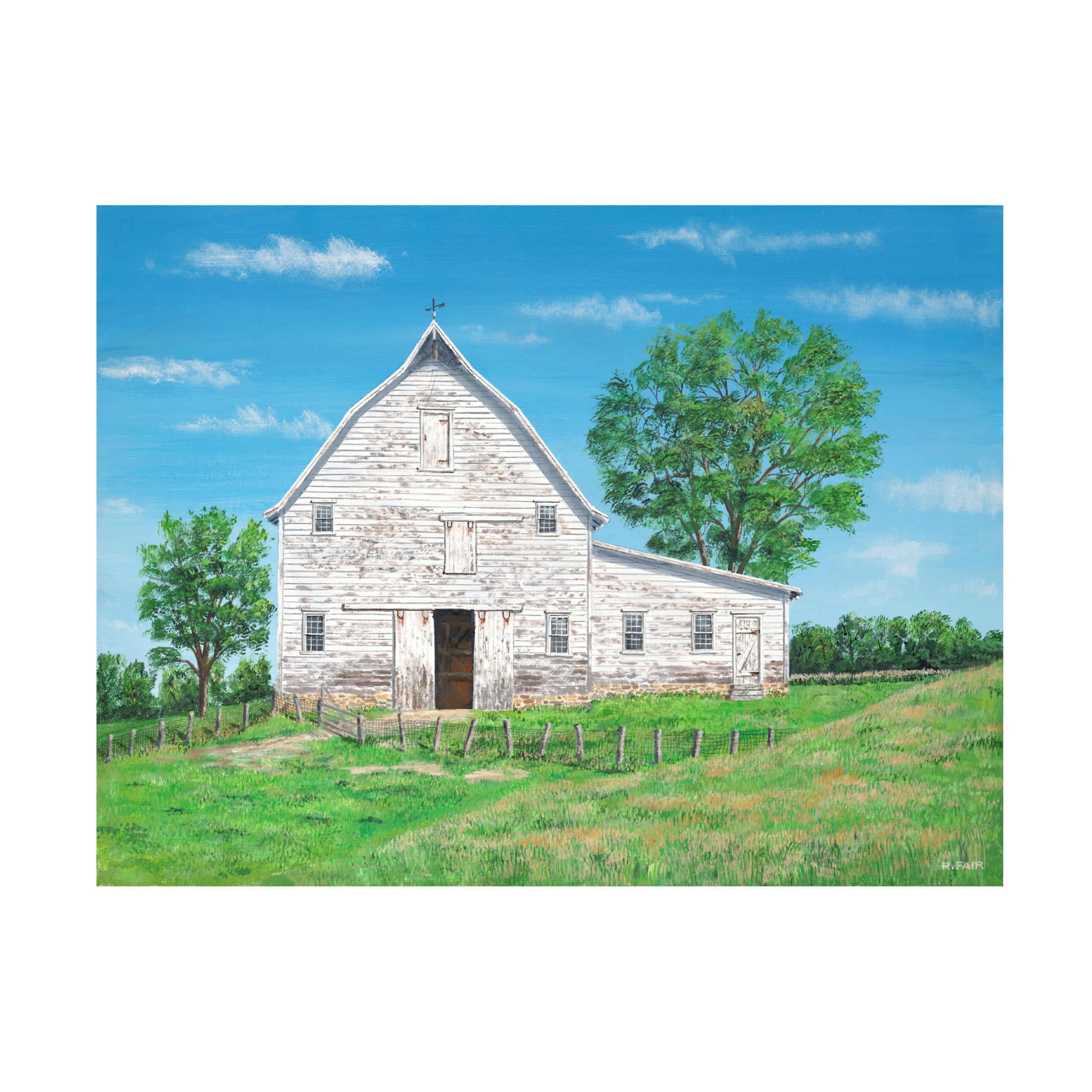 Canvas Wall Art - Bob Fair 'Old White Barn' Wall Art for Living Room, Bedroom, or Office Décor by Trademark Fine Art - 32 x 24 Inches