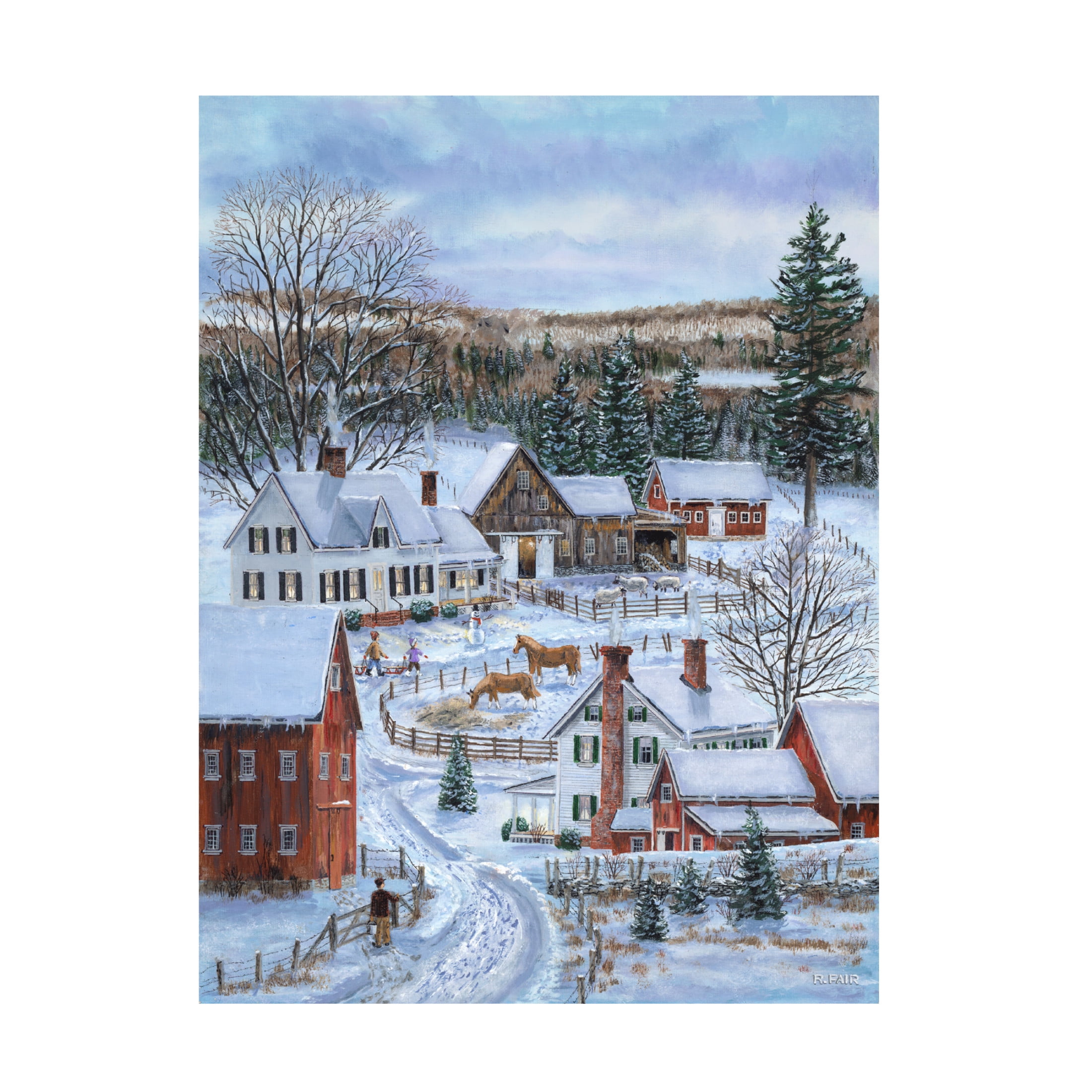 Canvas Wall Art - Bob Fair 'Two Barnyards' Wall Art for Living Room, Bedroom, or Office Décor by Trademark Fine Art - 24 x 32 Inches