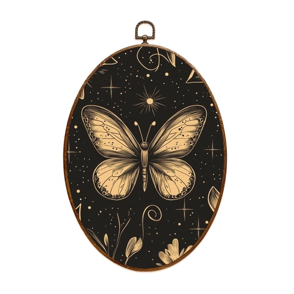 Canvas Wall Art Boho Butterfly Moon Flower Botanical Plant Floral Vintage Aesthetic Oval Framed Canvas Prints Vintage Wall Hanging Decor for Home Office Nursery Family Gift 8.6"x11.4"