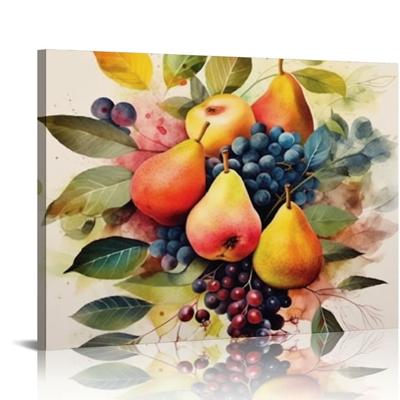 Canvas Wall Art, Boho Farmhouse Kitchen Dining Room Wall Decor, Colorful Grape Print Pictures Artwork Rustic Watercolor Food Posters Art for Home Decoration