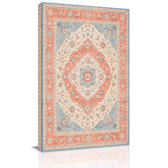 Canvas Wall Art, Boho Flowers Framed Canvas Prints for Living Room Office, Abstract Vintage Bohemia Geometric Orange Extra Large Gallery Wrapped Wall Decor for Home Office, Gifts, 24"x32"