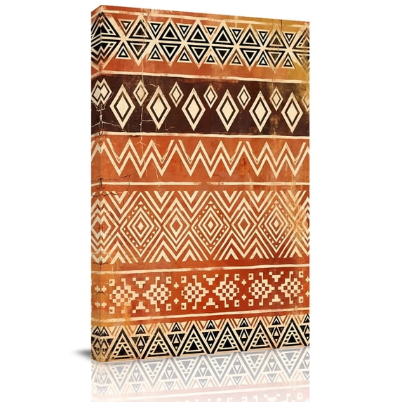 Canvas Wall Art Boho Linear Canvas Art Print Terracotta Brown Native ...