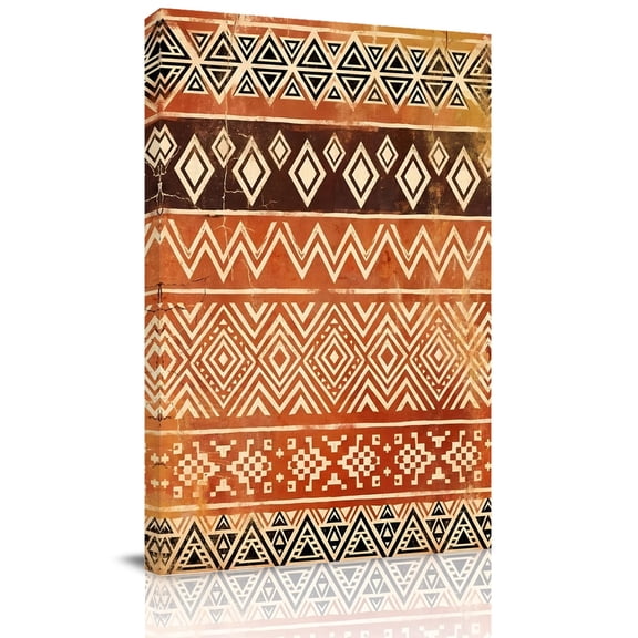 Canvas Wall Art Boho Linear Canvas Art Print Terracotta Brown Native Rustic Stripes Diamond Patterns Pictures Wall Decor for Living Room Bedroom Decorations Stretched Framed Ready to Hang 8"x12"