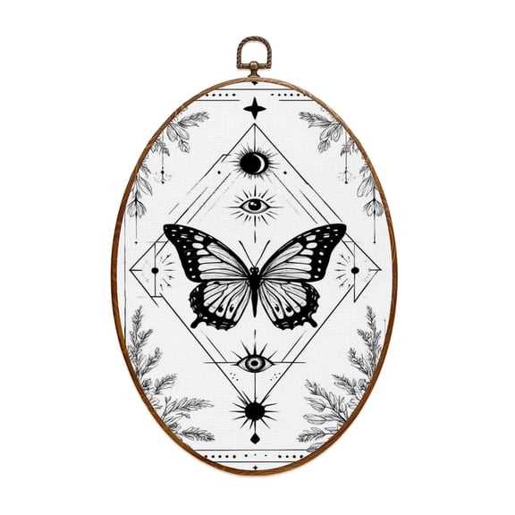 Canvas Wall Art Boho Moon Phase Aesthetic Butterfly All seeing Eye Moon Phases Sun Oval Framed Canvas Prints Vintage Wall Hanging Decor for Home Office Nursery Family Gift 8.6"x11.4"