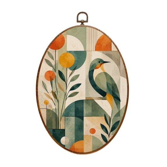 Canvas Wall Art Boho Peacock Art Nouveau Maximalist Warm Rust Orange Large Scale Teal Oval Framed Canvas Prints Vintage Wall Hanging Decor for Home Decorations 8.6"x11.4"