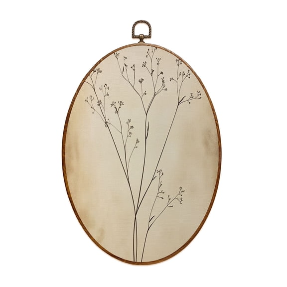 Canvas Wall Art Boho Rustic Vintage Farmhouse Brown Thin Branches Tiny Buds Delicate Oval Framed Canvas Prints Vintage Wall Hanging Decor for Home Office Nursery Family Gift 8.6"x11.4"